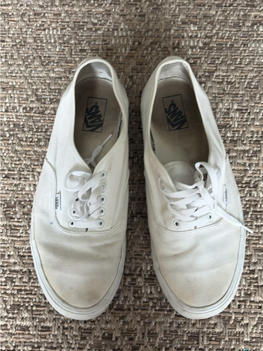 Vans Authentic Canvas Lace-Up Sneakers in White. Mens 13